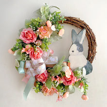 Load image into Gallery viewer, Easter Rabbit Wreath with Realistic Flowers – Spring Floral Door Decoration for Easter Celebrations
