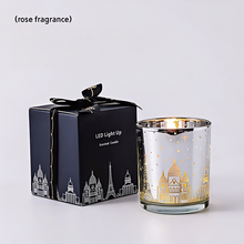 Load image into Gallery viewer, Romantic LED Scented Candle Ornaments – Electroplated Cups with Cityscape Design and Light-Up Effect
