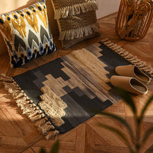 Load image into Gallery viewer, Nordic Style Hand Woven Cotton Linen Floor Mat - Cozy Geometric Rug with Fringed Edges
