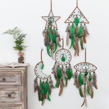 Load image into Gallery viewer, Indian Style Green Feather Dreamcatcher, Boho Forest Decor for Home, Handmade Dream Catcher Wall Hanging
