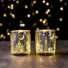 Load image into Gallery viewer, Romantic LED Scented Candle Ornaments – Electroplated Cups with Cityscape Design and Light-Up Effect
