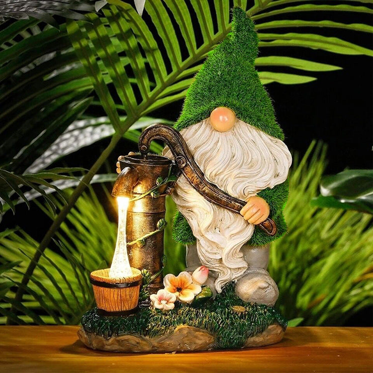 Solar-Powered Resin Dwarf Garden Decoration - Eco-Friendly Outdoor Statue with LED Light