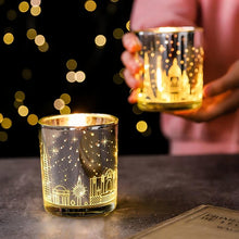 Load image into Gallery viewer, Romantic LED Scented Candle Ornaments – Electroplated Cups with Cityscape Design and Light-Up Effect
