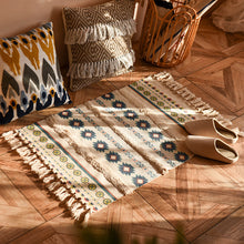 Load image into Gallery viewer, Nordic Style Hand Woven Cotton Linen Floor Mat - Cozy Geometric Rug with Fringed Edges
