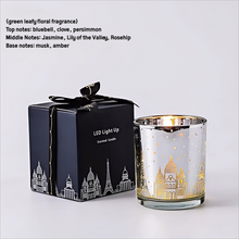 Load image into Gallery viewer, Romantic LED Scented Candle Ornaments – Electroplated Cups with Cityscape Design and Light-Up Effect
