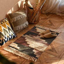 Load image into Gallery viewer, Nordic Style Hand Woven Cotton Linen Floor Mat - Cozy Geometric Rug with Fringed Edges
