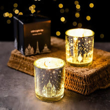 Load image into Gallery viewer, Romantic LED Scented Candle Ornaments – Electroplated Cups with Cityscape Design and Light-Up Effect
