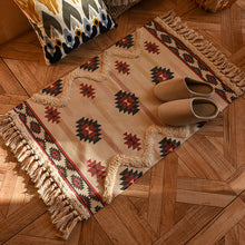 Load image into Gallery viewer, Nordic Style Hand Woven Cotton Linen Floor Mat - Cozy Geometric Rug with Fringed Edges
