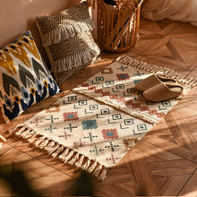 Load image into Gallery viewer, Nordic Style Hand Woven Cotton Linen Floor Mat - Cozy Geometric Rug with Fringed Edges
