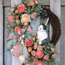 Load image into Gallery viewer, Easter Rabbit Wreath with Realistic Flowers – Spring Floral Door Decoration for Easter Celebrations
