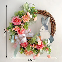 Load image into Gallery viewer, Easter Rabbit Wreath with Realistic Flowers – Spring Floral Door Decoration for Easter Celebrations
