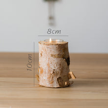 Load image into Gallery viewer, Scandinavian Birch Wood Candle Holder with Glass Insert | Nordic Home Decor
