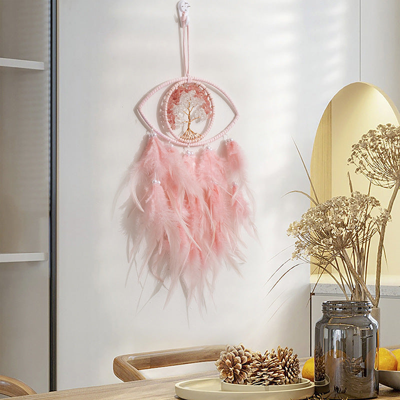 Evil Eye Pink Life Tree Dreamcatcher | Wall Art Decoration